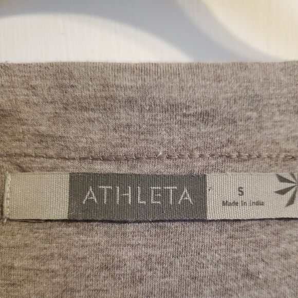 Athleta Ruched Bust Empire Waist Gray Plum Geometric Design‎ Dress Size Small - Picture 2 of 3